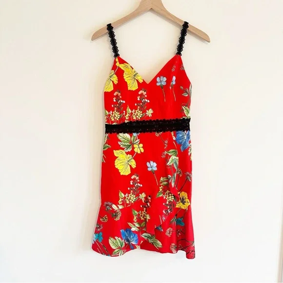 Alice and Olivia Kirby Lace-Trim Ruffled Floral Dress